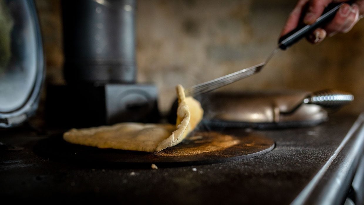 Flatbread cooking on the ESSE Ironheart hotplate