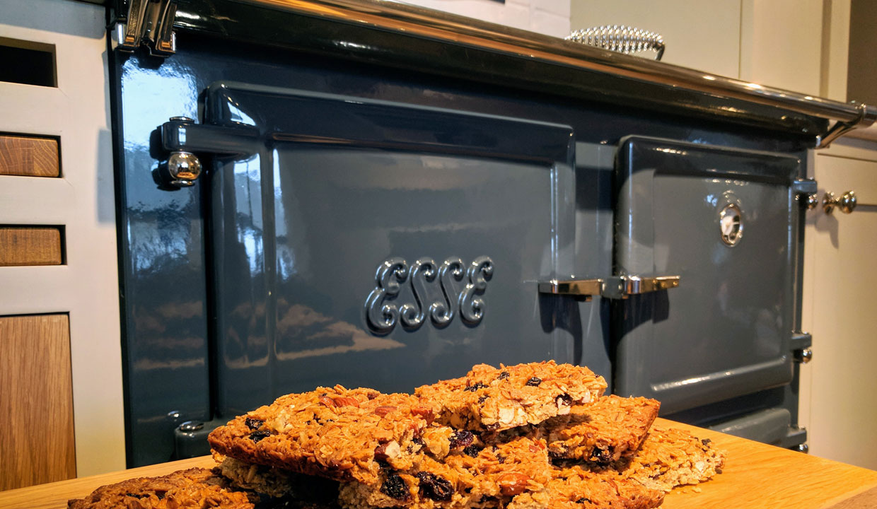 homemade cookies in front of an ESSE range cooker