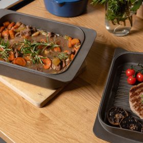 ESSE casserole dish and griddle pan cooked food