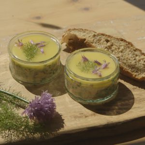 Potted salmon and rhubarb crumble