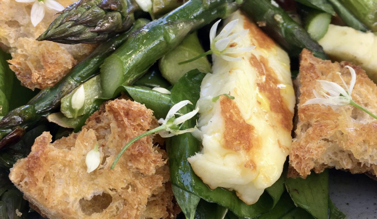 Fresh spring asparagus and halloumi cheese
