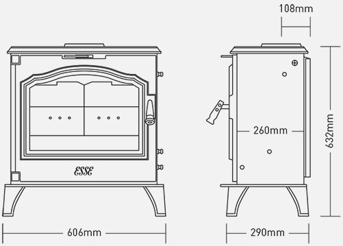 105 woodburning stove dimensions