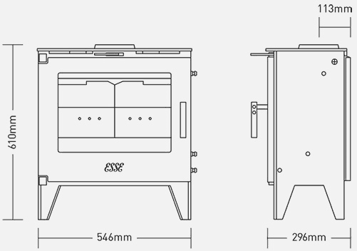 155 woodburning stove dimensions