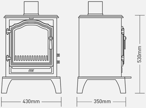 500 woodburning stove dimensions