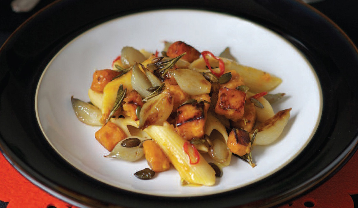 Penne with Roast Shallots and Pumpkin Seeds