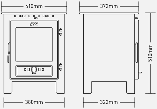 esse 1 woodburning stove dimensions