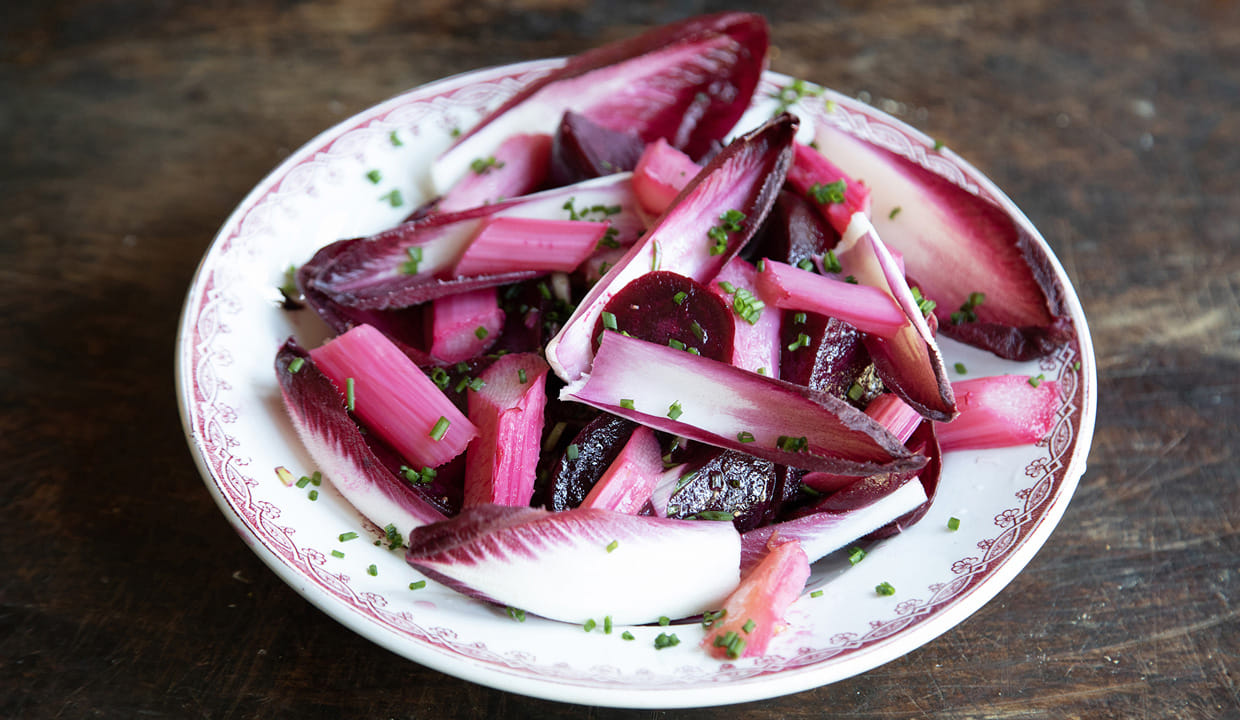 ESSE made Red winter salad with beetroot, Yorkshire rhubarb and chicory