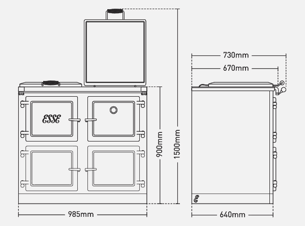 ESSE 1000 X PRO cooker line drawing
